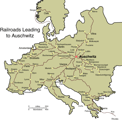 Rail map to Auschwitz